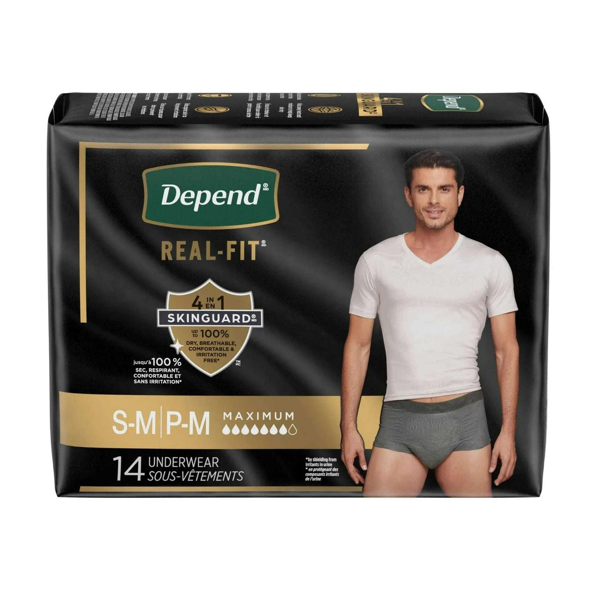 Depend Real Fit Incontinence Underwear for Men, Adult Diapers, S/M, Grey, 14 Count