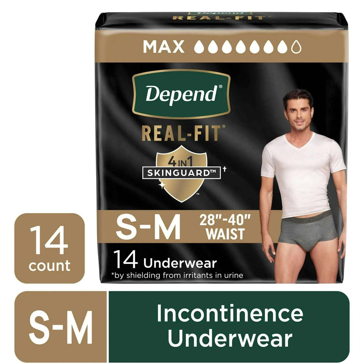 Depend Real Fit Incontinence Underwear for Men, Adult Diapers, S/M, Grey, 14 Count