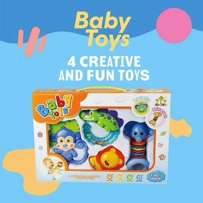 Developing Spatial Awareness Baby Rattles Teethers, Shaker Grab, and Spin Rattles Set | Bluish