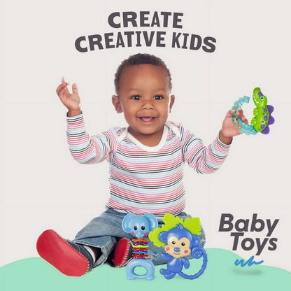 Developing Spatial Awareness Baby Rattles Teethers, Shaker Grab, and Spin Rattles Set | Bluish