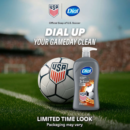 Dial Ultimate Clean 3-in-1 Men's Body Wash for Body, Hair & Face, Amber Wood Scent, 32 oz