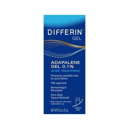 Differin Prescription-Strength Retinoid Acne Treatment Gel for Face with 0.1% Adapalene, Clears & Prevents Acne, Fragrance-Free, 15g Tube   (PACK OF 2 )