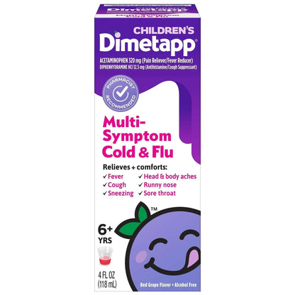 Children’s Dimetapp Multi-Symptom Flu Liquid, Fever, Cough & Cold Relief, 4 fl oz