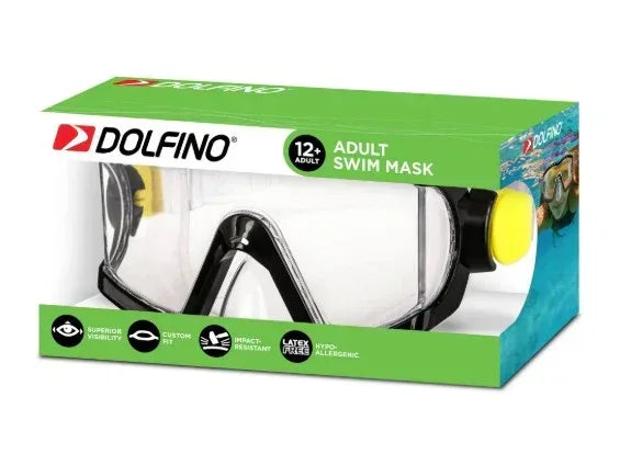 Dolfino Latex Free Adult Swim Mask, Black/Yellow, Ages 12+