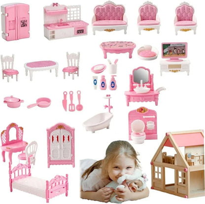 Dollhouse Furniture Set Accessories,Small Dollhouse Miniature Pretend Play Family Toys Gift,Toddler Boy Girl Kid 3Y+ Mini Bedroom/Livingroom/Bathroom/Kitchen