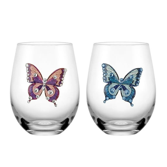 Dolly Parton Jeweled Mosaic 18 oz Stemless Glass Wine Glasses Set of 2