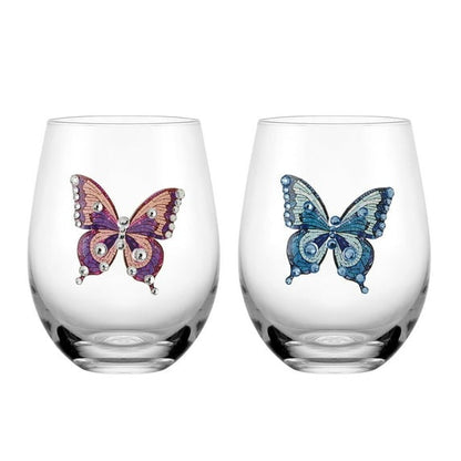 Dolly Parton Jeweled Mosaic 18 oz Stemless Glass Wine Glasses Set of 2
