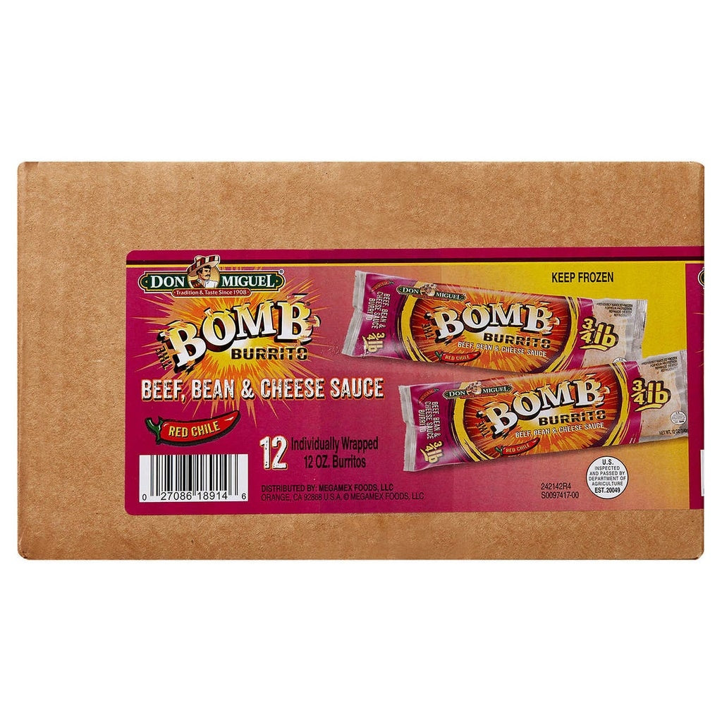 Don Miguel Beef, Bean and Cheese Bomb Burritos, 12 oz, 12-count