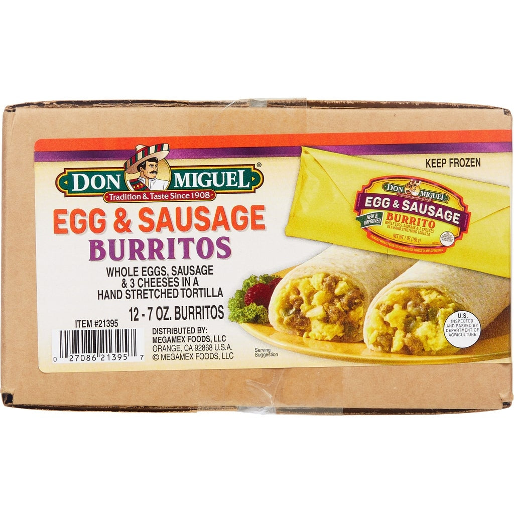 Don Miguel Breakfast Burritos, Eggs, Sausage and Cheese, 7 oz, 12-count