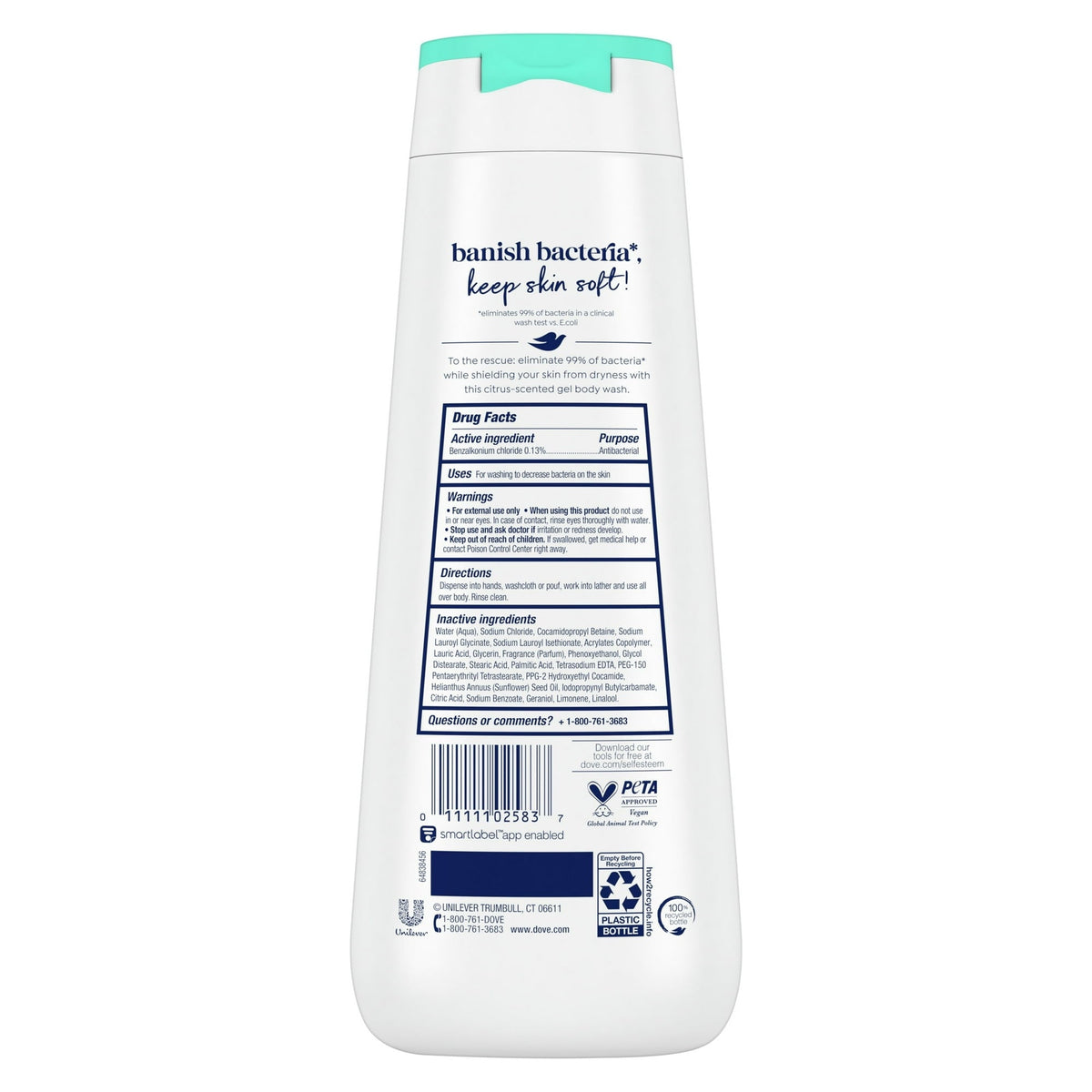 Dove Antibacterial Daily Use Body Wash for Women Protects from Dryness All Skin, 20 oz