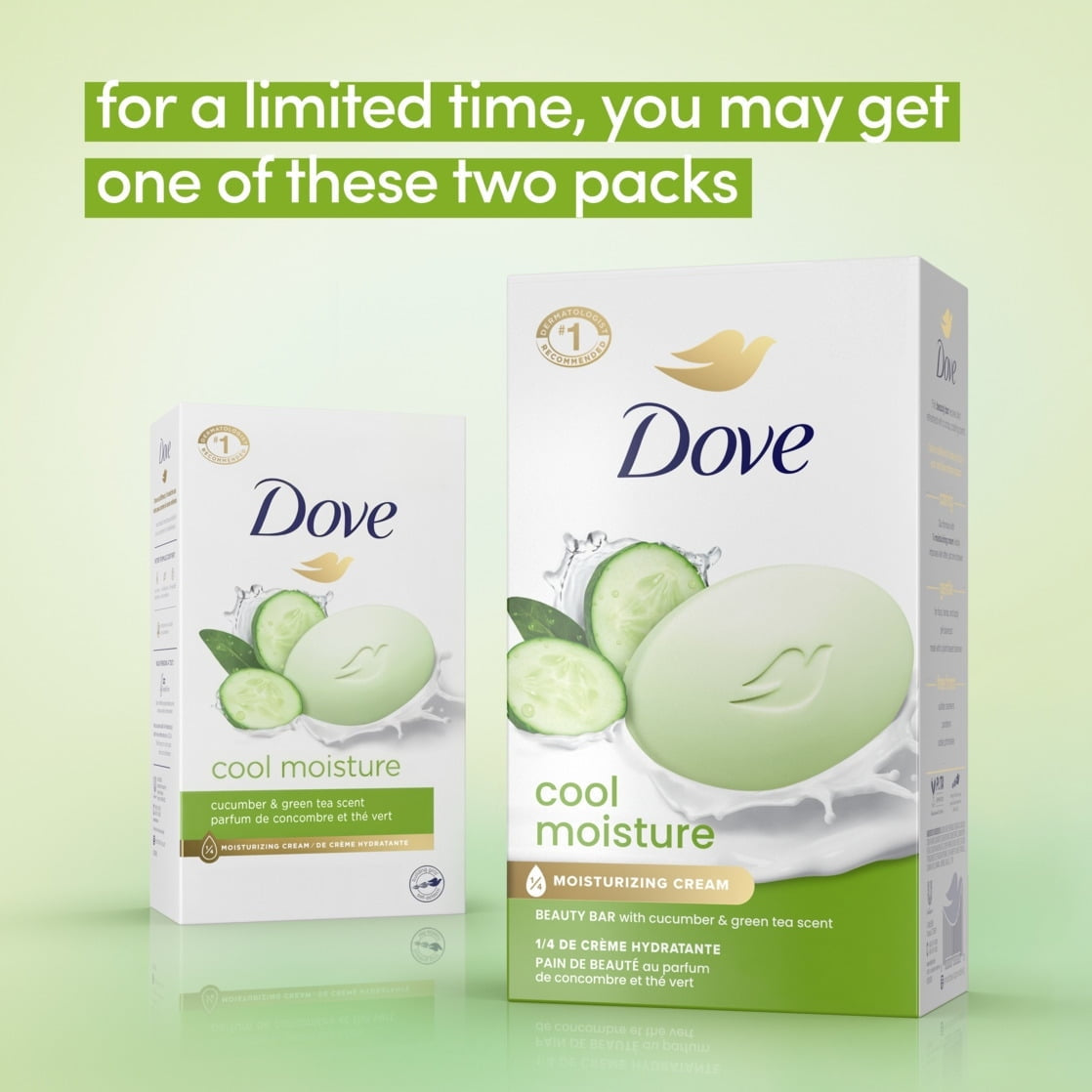 Dove Beauty Bar Women's Bath Soap Cool Moisture Cucumber & Green Tea Scent, 3.75 oz 4 Bars