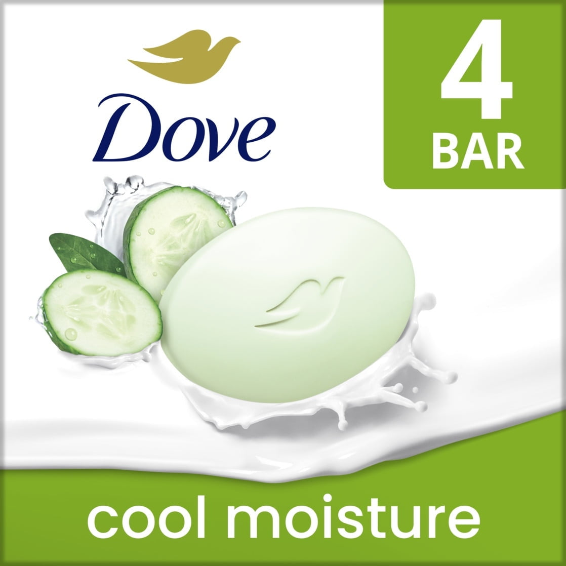 Dove Beauty Bar Women's Bath Soap Cool Moisture Cucumber & Green Tea Scent, 3.75 oz 4 Bars