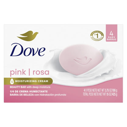 Dove Beauty Bar Women's Bath Soap Gentle Pink Rosa Moisturizing All Skin, 3.75 oz 4 Bars