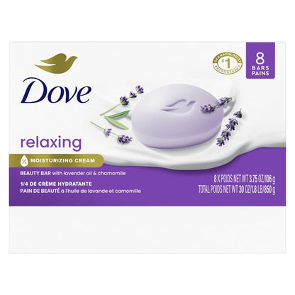 Dove Beauty Bar Women's Beauty Bar Women's Bath Soap Relaxing Lavender Oil & Chamomile, 3.75 oz 8 Bars