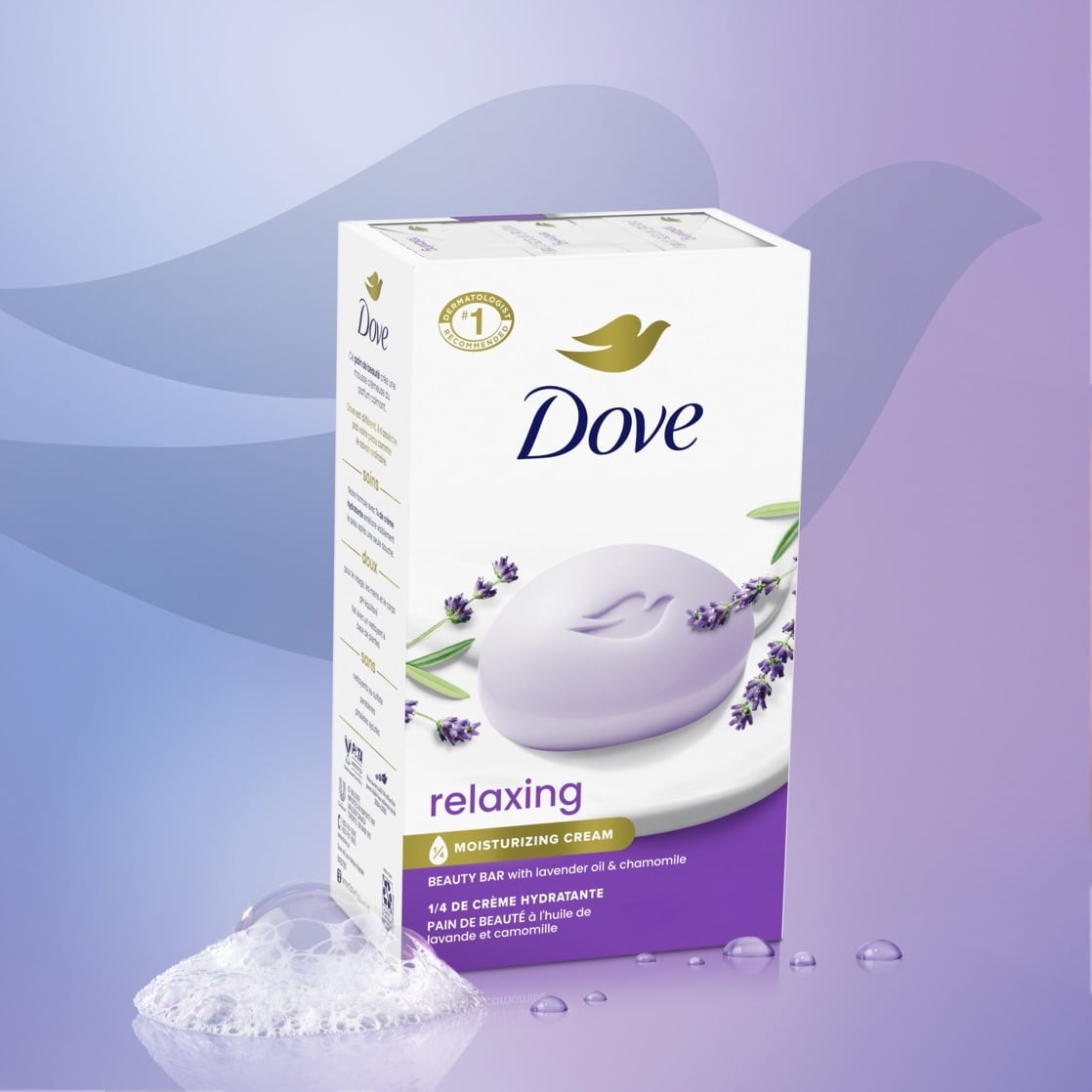 Dove Beauty Bar Women's Beauty Bar Women's Bath Soap Relaxing Lavender Oil & Chamomile, 3.75 oz 8 Bars