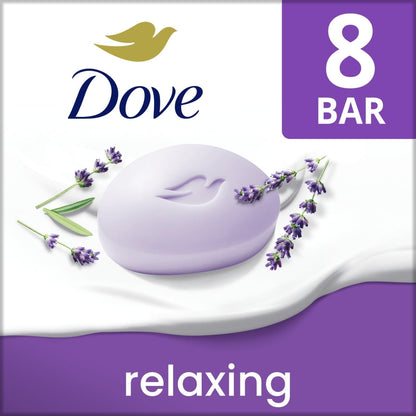 Dove Beauty Bar Women's Beauty Bar Women's Bath Soap Relaxing Lavender Oil & Chamomile, 3.75 oz 8 Bars
