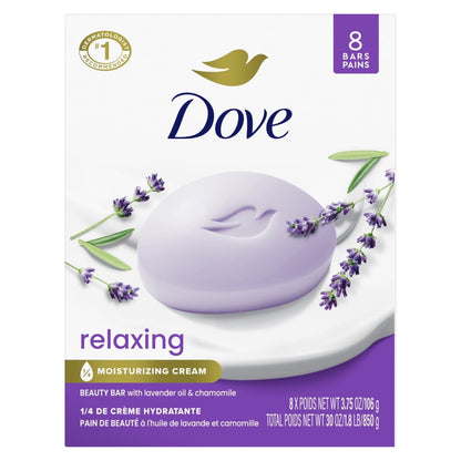 Dove Beauty Bar Women's Beauty Bar Women's Bath Soap Relaxing Lavender Oil & Chamomile, 3.75 oz 8 Bars