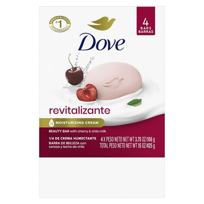 Dove Beauty Bar Women's Bath Soap Revitalizante Cherry & Chia Milk, 3.17 oz 4 Bars