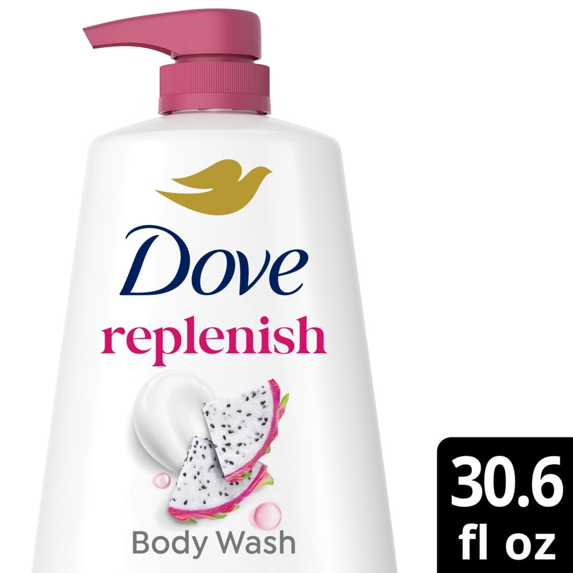 Dove Body Wash for 24hr Lotion-Soft Skin Replenish Dragon Fruit and Coconut Cream Moisturizing Skin Cleanser with No Sulfates No Parabens, 30.6 fl oz