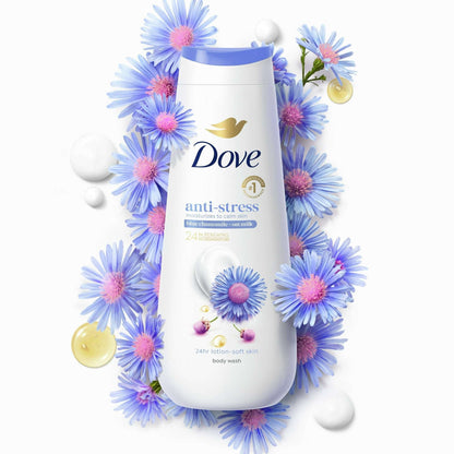 Dove Body Wash for Women Moisturizing Anti-Stress Blue Chamomile & Oat Milk Cleanser All Skin, 20 oz