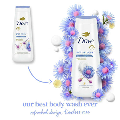 Dove Body Wash for Women Moisturizing Anti-Stress Blue Chamomile & Oat Milk Cleanser All Skin, 20 oz