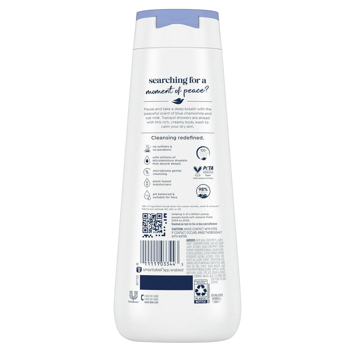 Dove Body Wash for Women Moisturizing Anti-Stress Blue Chamomile & Oat Milk Cleanser All Skin, 20 oz