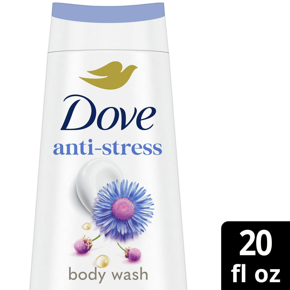 Dove Body Wash for Women Moisturizing Anti-Stress Blue Chamomile & Oat Milk Cleanser All Skin, 20 oz
