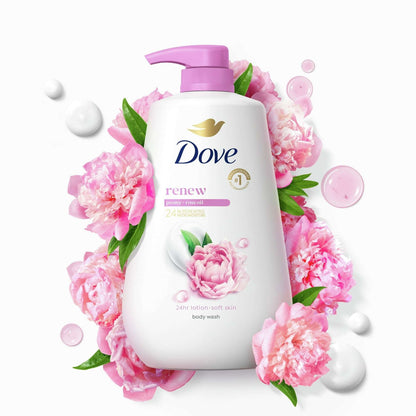 Dove Body Wash for Women Moisturizing Renew Peony & Rose Oil Cleanser All Skin, 30.6 oz with Pump