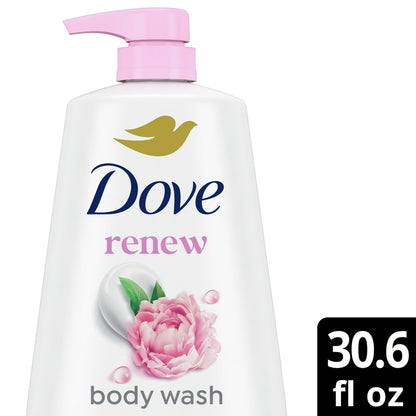 Dove Body Wash for Women Moisturizing Renew Peony & Rose Oil Cleanser All Skin, 30.6 oz with Pump