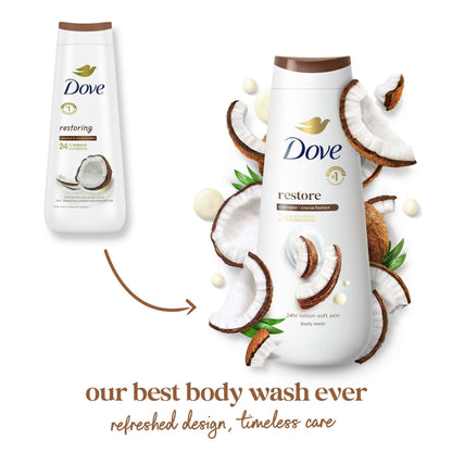 Dove Body Wash for Women Moisturizing Restore Coconut & Cocoa Butter Cleanser All Skin, 20 oz