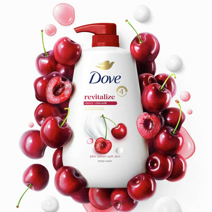 Dove Body Wash for Women Moisturizing Revitalizante Cherry & Chia Milk Cleanser All Skin, 30.6 oz with Pump