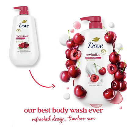 Dove Body Wash for Women Moisturizing Revitalizante Cherry & Chia Milk Cleanser All Skin, 30.6 oz with Pump