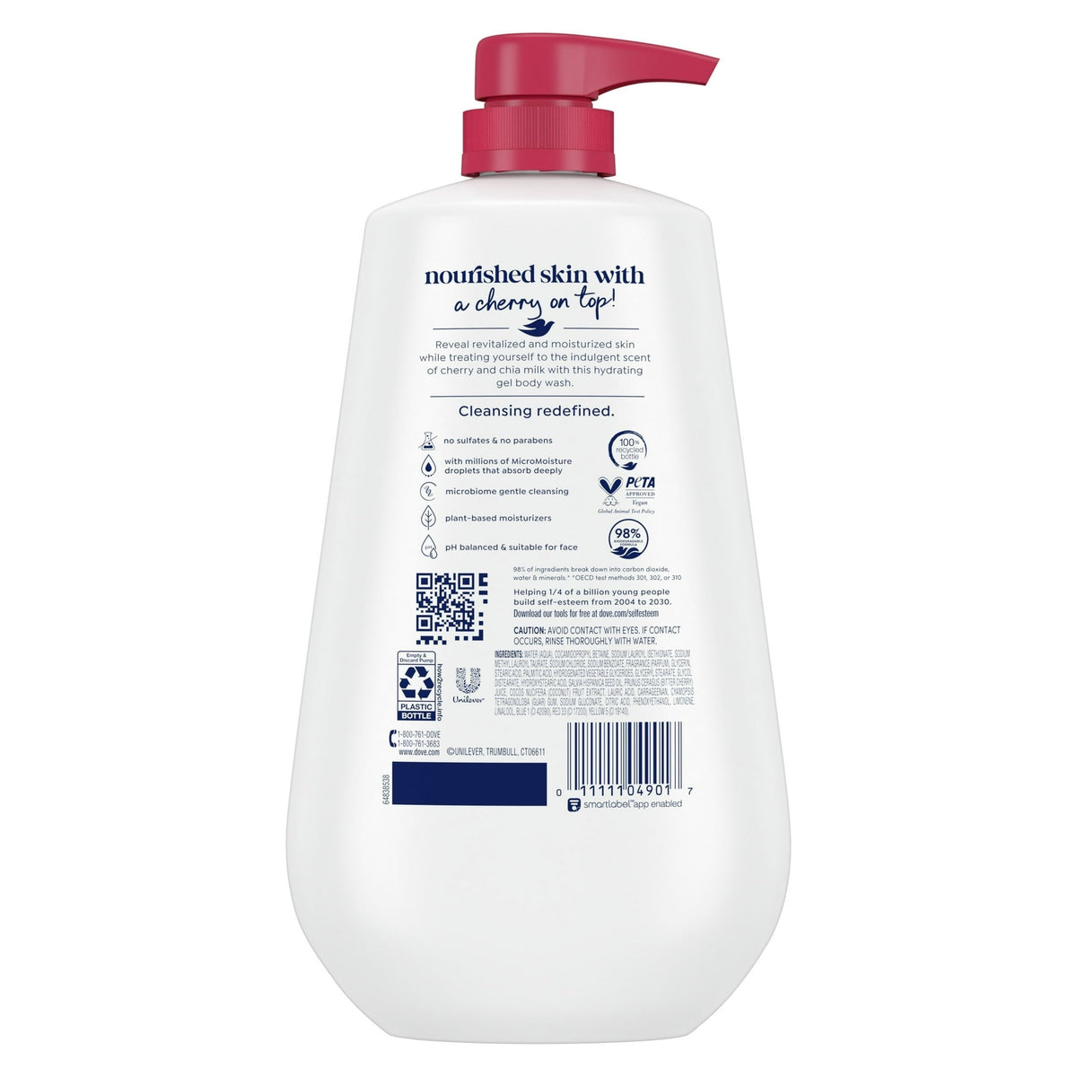 Dove Body Wash for Women Moisturizing Revitalizante Cherry & Chia Milk Cleanser All Skin, 30.6 oz with Pump
