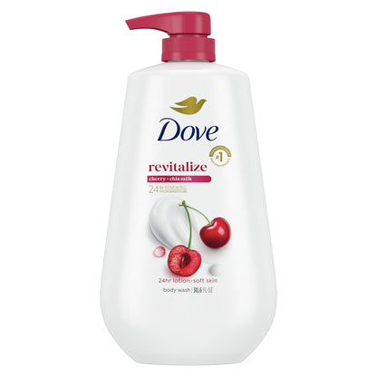 Dove Body Wash for Women Moisturizing Revitalizante Cherry & Chia Milk Cleanser All Skin, 30.6 oz with Pump