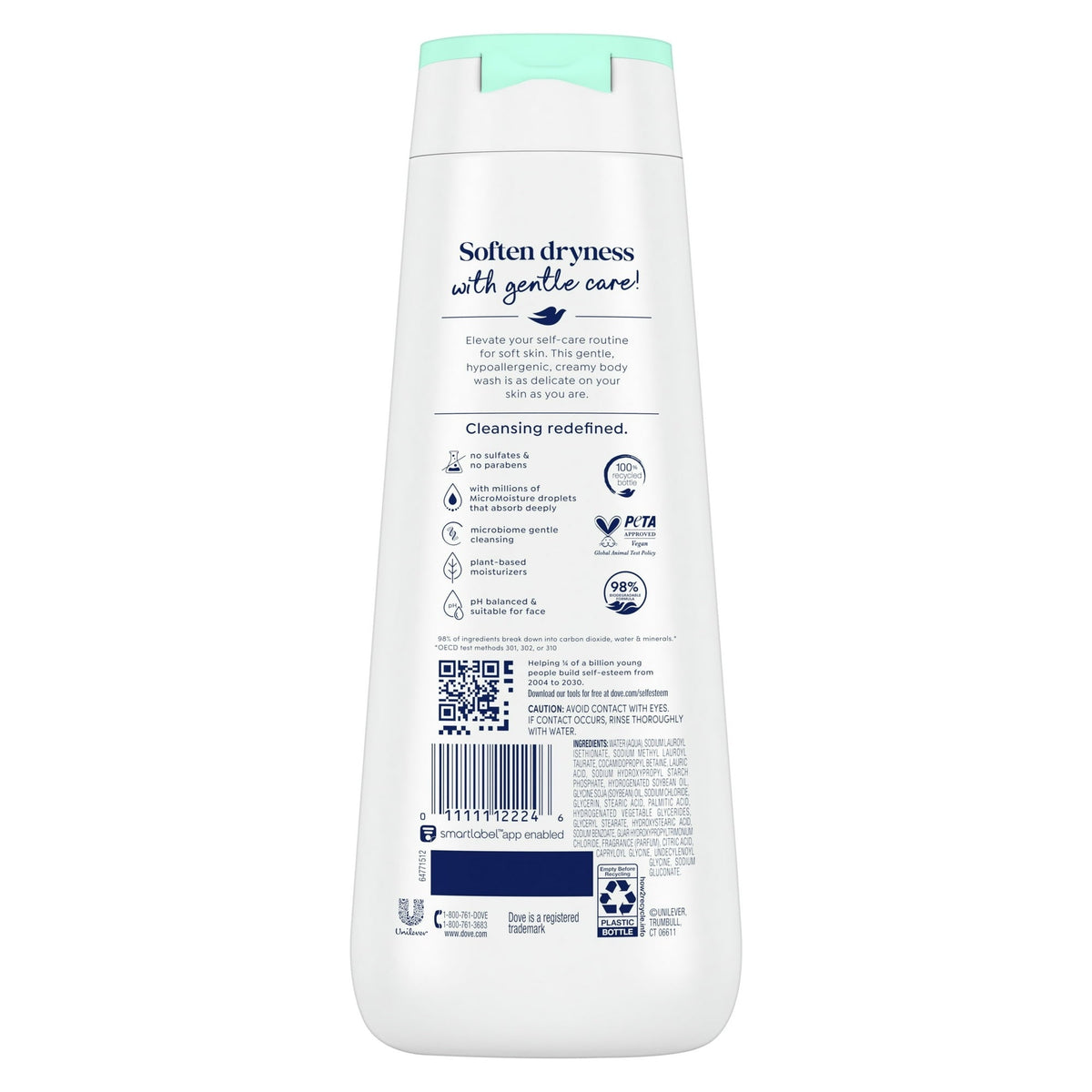 Dove Body Wash for Women Moisturizing Sensitive Skin Gentle Hypoallergenic All Skin, 20 oz