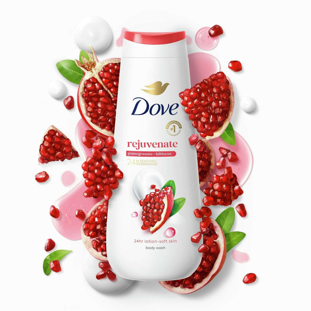 Dove Body Wash for Women Rejuvenating Pomegranate & Hibiscus All Skin, 30.6 oz with Pump
