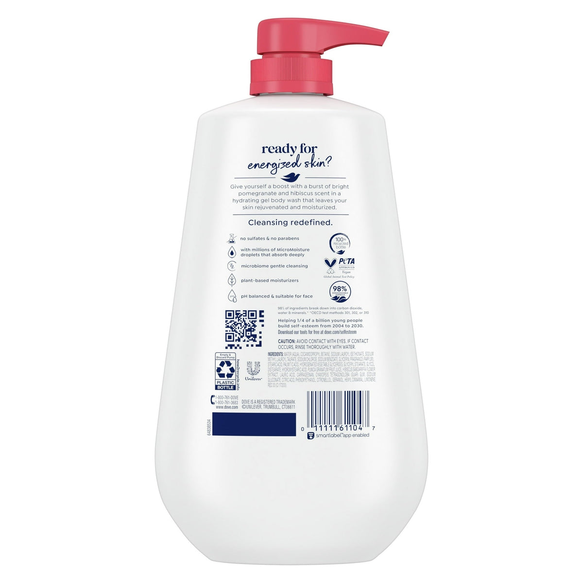 Dove Body Wash for Women Rejuvenating Pomegranate & Hibiscus All Skin, 30.6 oz with Pump