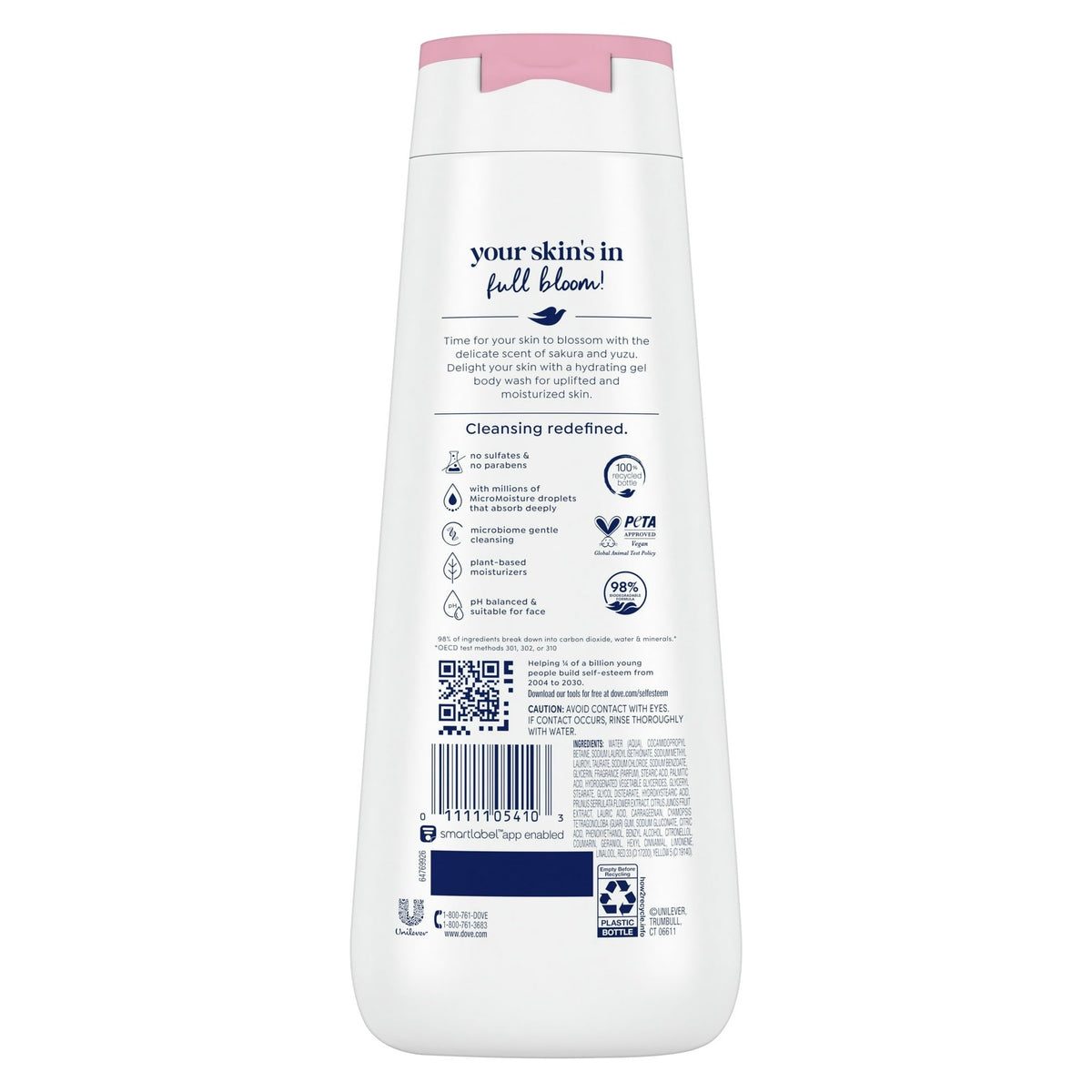 Dove Body Wash for Women Sakura Blossom & Yuzu Moisturizing Skin Cleanser with No Sulfates No Parabens, 20 oz
