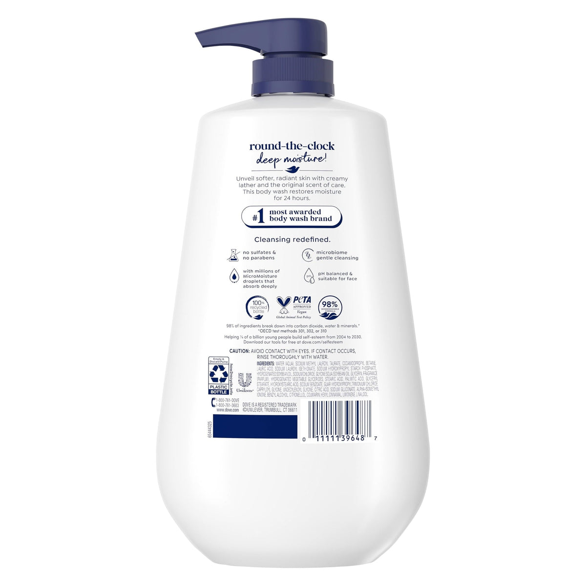 Dove Body Wash with Pump for 24hr Lotion-Soft Skin Deep Moisture Moisturizing Skin Cleanser with No Sulfates No Parabens, 30.6 fl oz