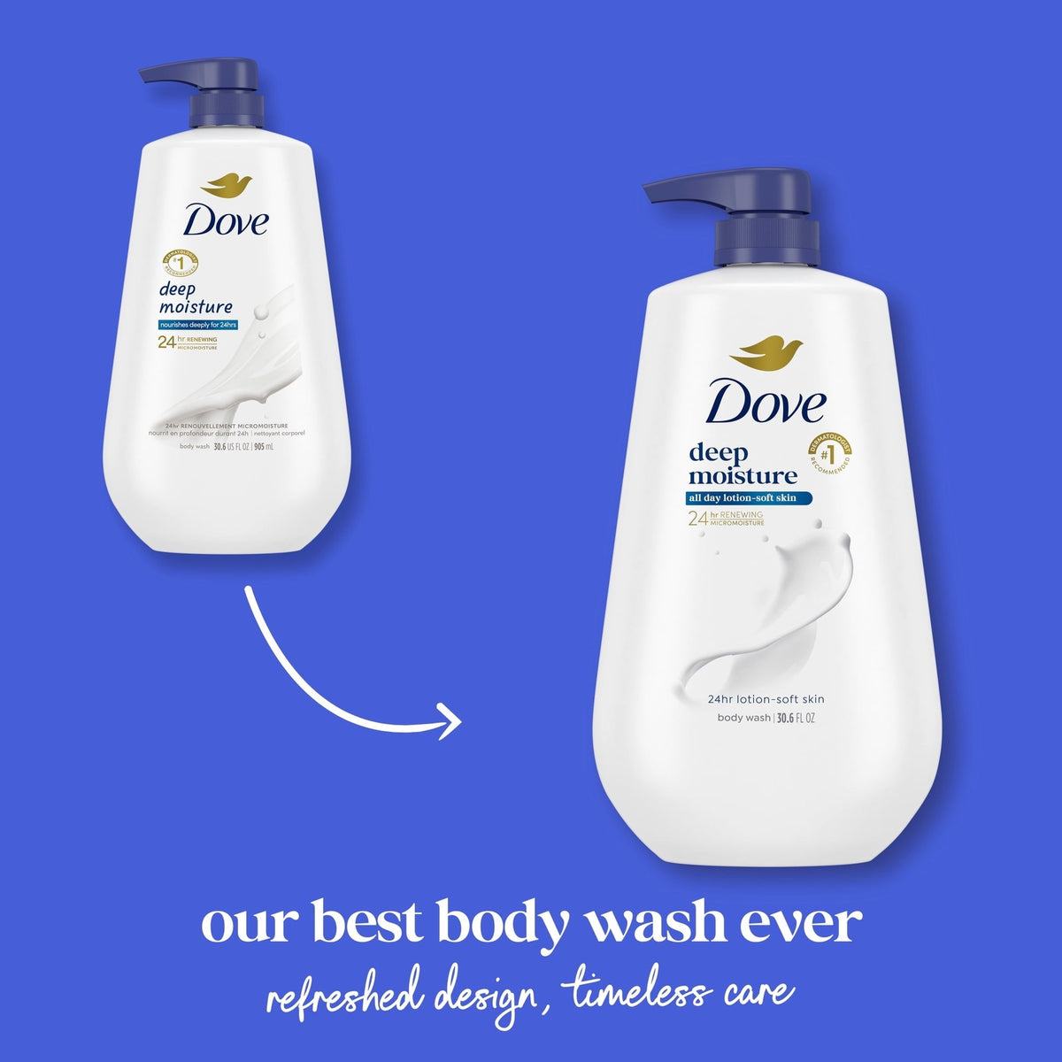 Dove Body Wash with Pump for 24hr Lotion-Soft Skin Deep Moisture Moisturizing Skin Cleanser with No Sulfates No Parabens, 30.6 fl oz