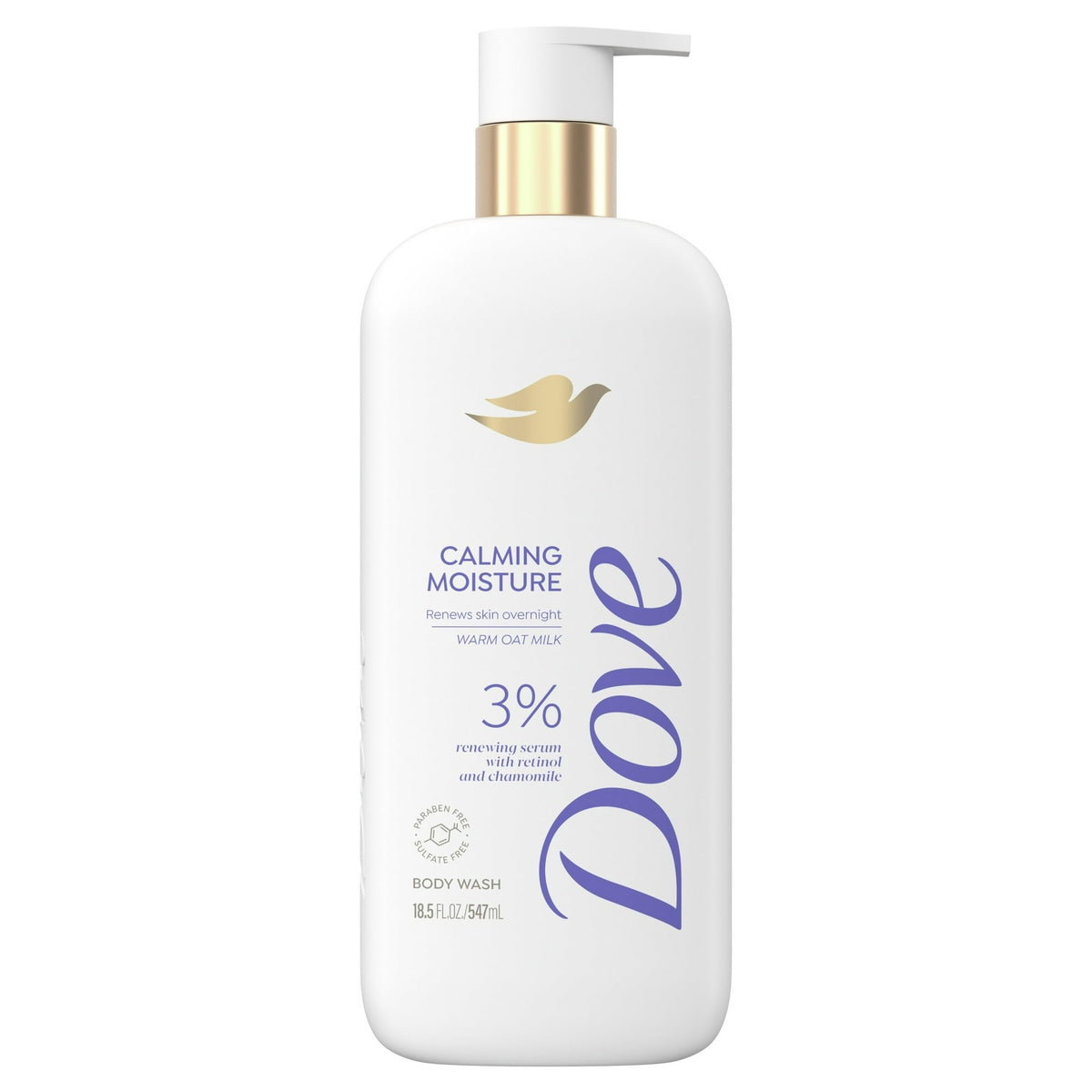 Dove Calming Moisture Body Wash for Women 3% Renewing Serum with Retinol & Chamomile, 18.5 oz