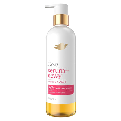 Dove Coconut & Geranium Oil Body Wash for Women Serum + Dewy for Hydrated & Repaired Skin, 15.3 fl oz