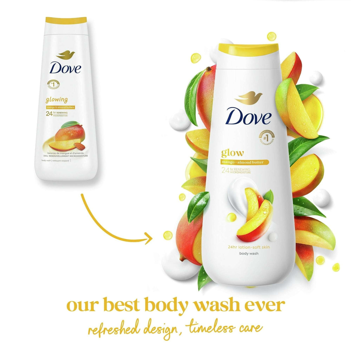 Dove Glowing Gentle Body Wash for Women Mango & Almond Butter, 20 oz