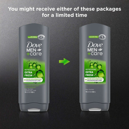 Dove Men Care Body Wash for Men's Skin Care Extra Fresh Effectively Washes Away Bacteria While Nourishing Your Skin, 18 fl oz 2 Count