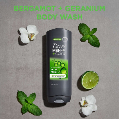 Dove Men Care Body Wash for Men's Skin Care Extra Fresh Effectively Washes Away Bacteria While Nourishing Your Skin, 18 fl oz 2 Count