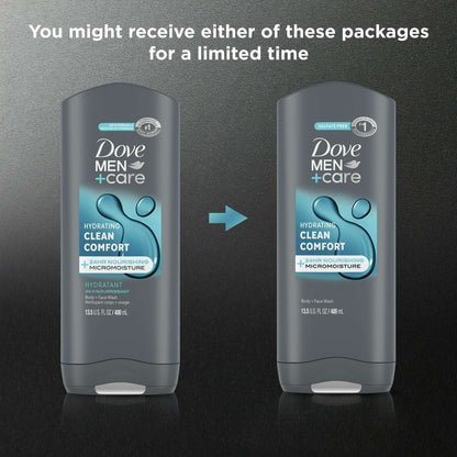 Dove Men+Care Daily Use Face & Body Wash for Men Clean Comfort All Skin, 13.5 oz