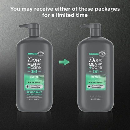 Dove Men+Care Invigorating Revive 3-in-1 Body Face & Hair Wash for Men All Skin, 30 oz