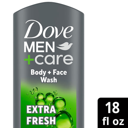 Dove Men Care Body Wash for Men's Skin Care Extra Fresh Effectively Washes Away Bacteria While Nourishing Your Skin, 18 fl oz 2 Count