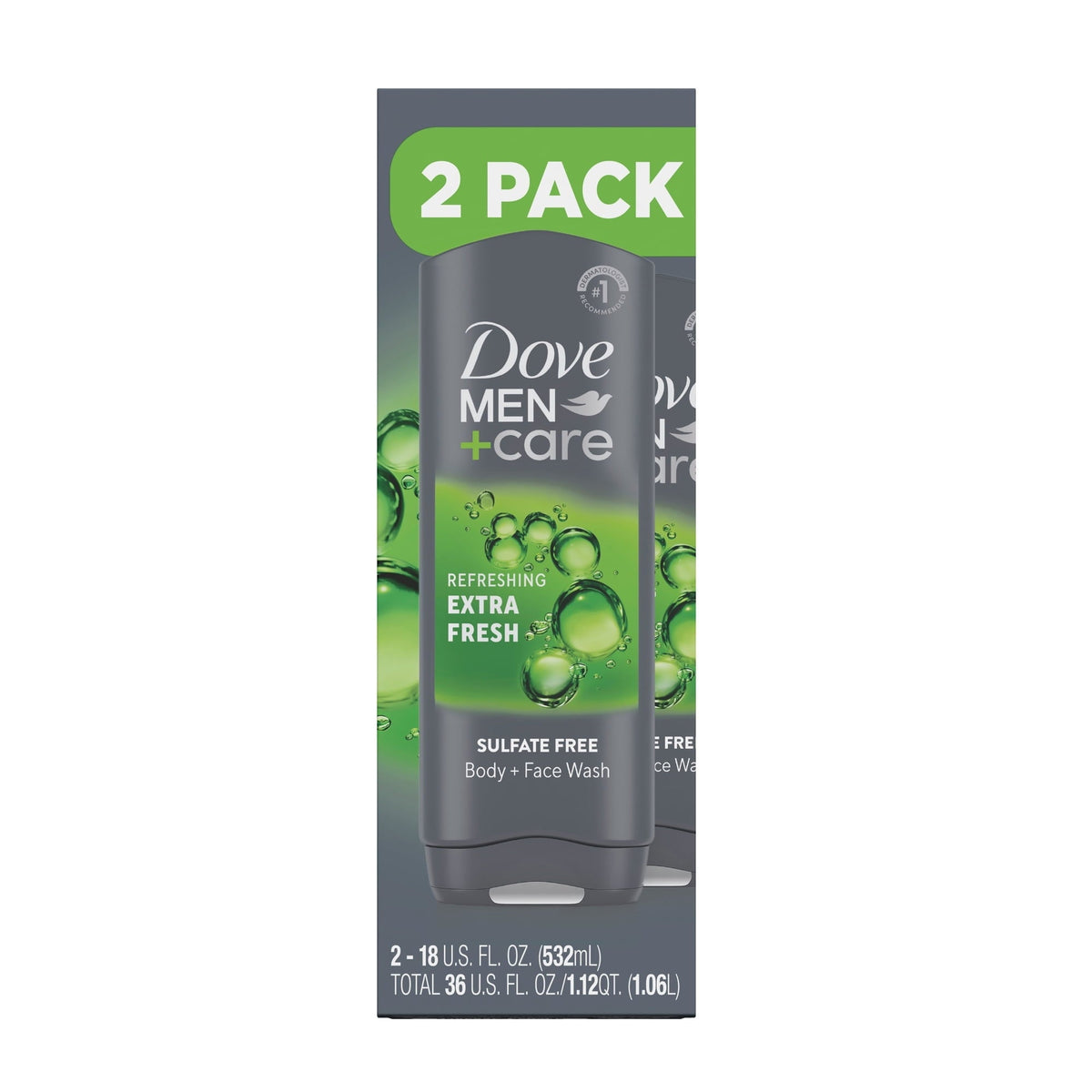 Dove Men Care Body Wash for Men's Skin Care Extra Fresh Effectively Washes Away Bacteria While Nourishing Your Skin, 18 fl oz 2 Count