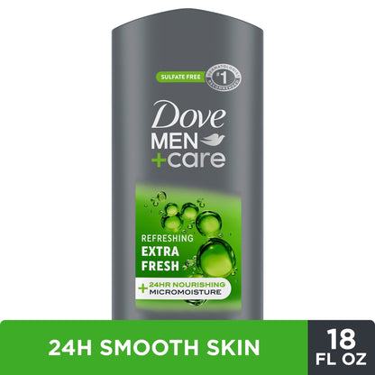 Dove Men Care Body Wash for Men's Skin Care Extra Fresh Effectively Washes Away Bacteria While Nourishing Your Skin, 18 fl oz 2 Count